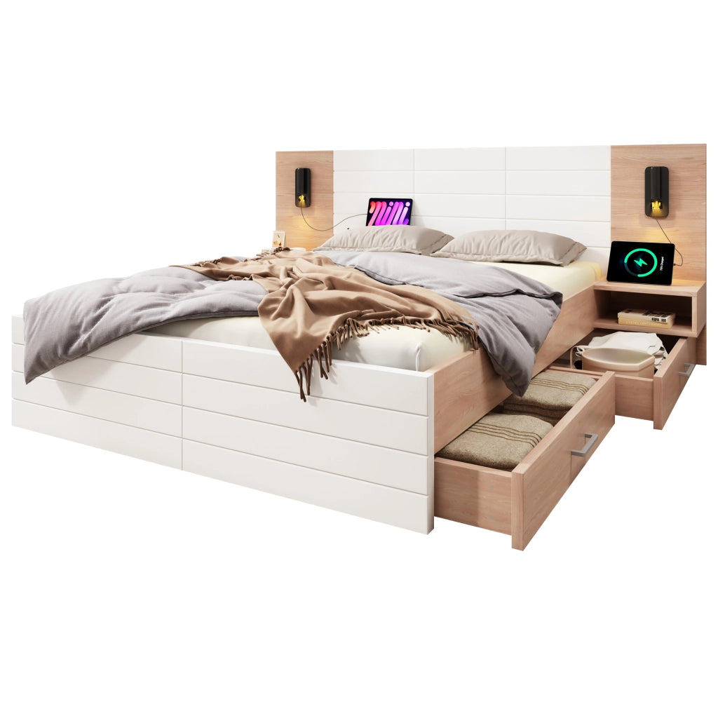 Letto matrimoniale 140x200 cm con due cassetti e materasso