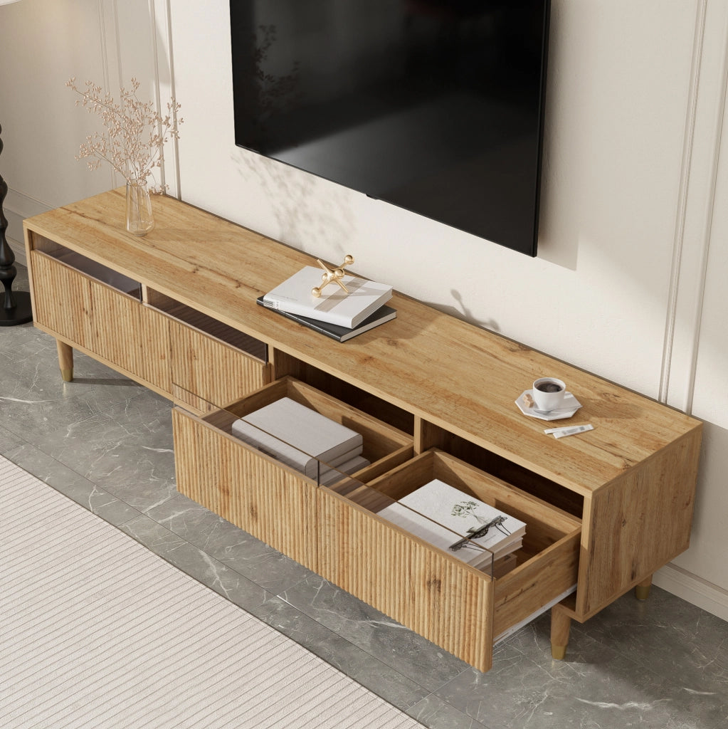 Mobile TV 178 cm in MDF effetto legno con 4 cassetti in MDF e acrilico; passacavi