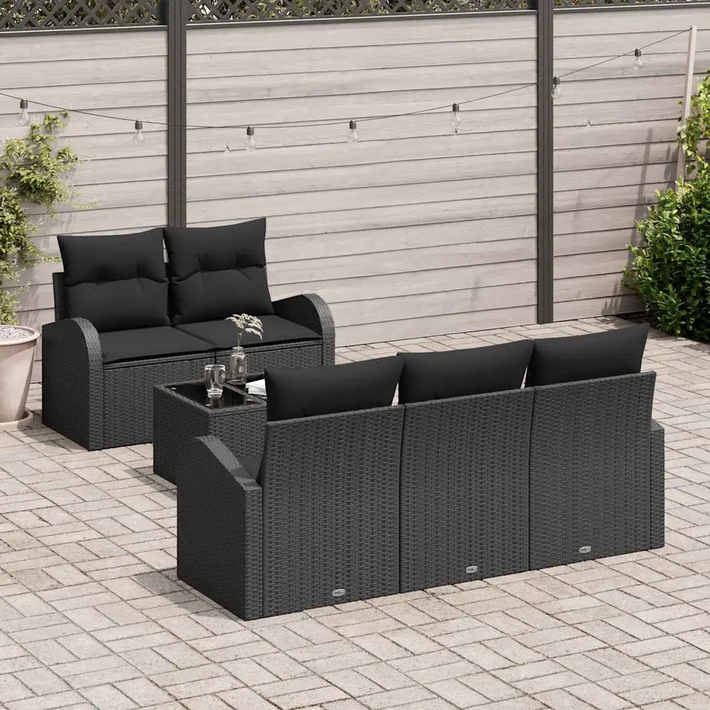 Set Divano da Giardino con archiviazione 6 pcs Nero polyrattan