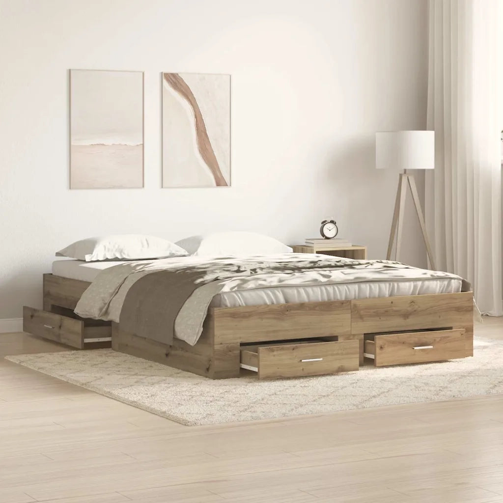 Letto matrimoniale | Letto per adulti | Struttura del letto Rovere artigianale 135 x 190 cm