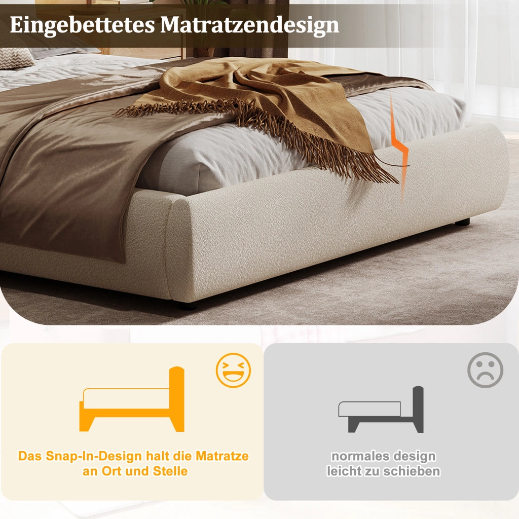 Letto matrimoniale contenitore 160 × 200 cm 2 posti con apertura idraulica e testiera imbottita, senza materasso, beige