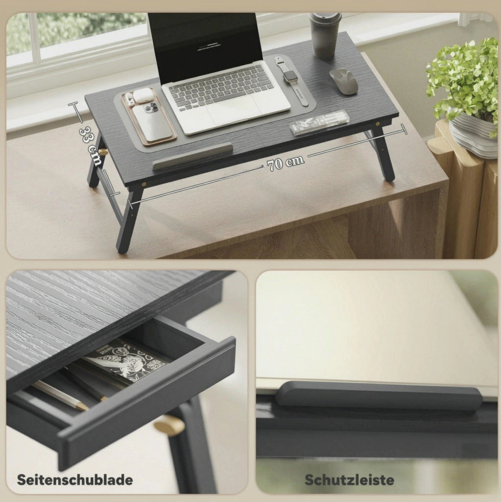 Tavolino portatile per letto regolabile e pieghevole in bambù e MDF nero HOMVRA