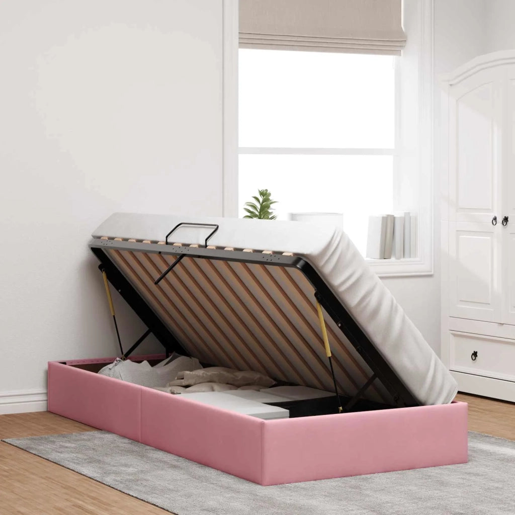 Letto ottomano con archiviazione Rosa 90 x 190 cm Velluto 3442855