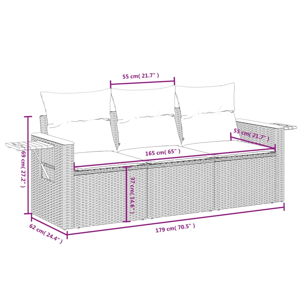 Set Divano da Giardino 3 pz | Set Salotto da Giardino con Cuscini Beige in Polyrattan
