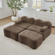 Divano Modulare 2 Posti con 2 Ottoman ¨C MINIMAL ¨C Tessuto Marrone, Braccioli Mobili