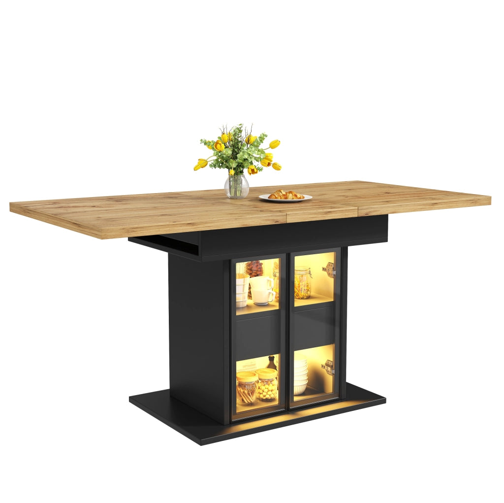 Tavolo da pranzo allungabile nero con LED RGB e contenitore