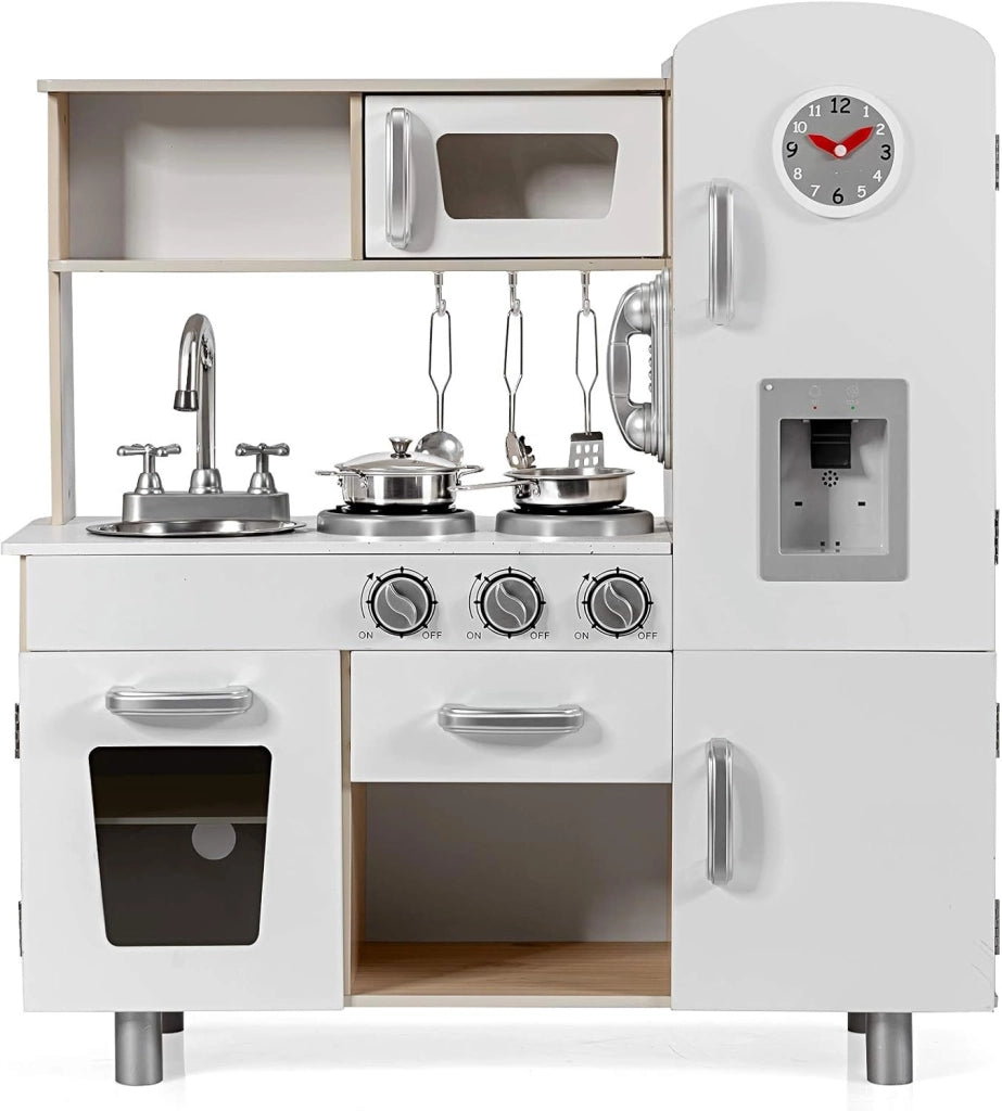 Cucina giocattolo per bambini, Cucina per Bambini in Legno con Telefono, Piano, Cottura, Frigo, Microonde, Lavello Rimovibile, 3 Anni+