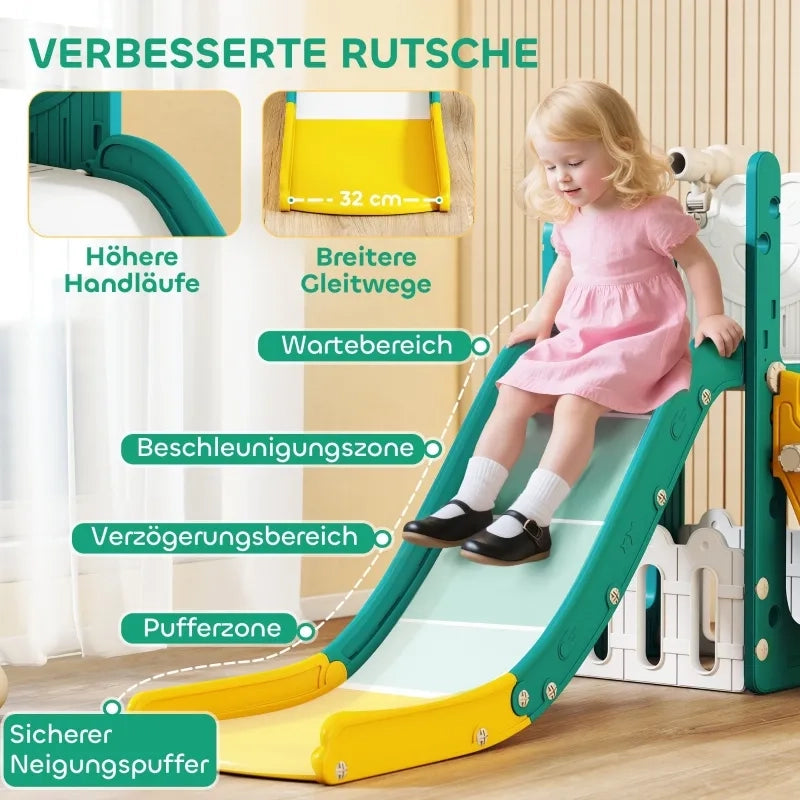 Set scivolo per bambini 5-in-1 con canestro da basket, telescopico, plastica, giallo e verde