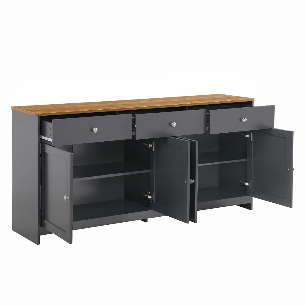 Credenza rustica da 160 cm con 3 cassetti; 4 ante e ripiani regolabili; nero grigio e legno
