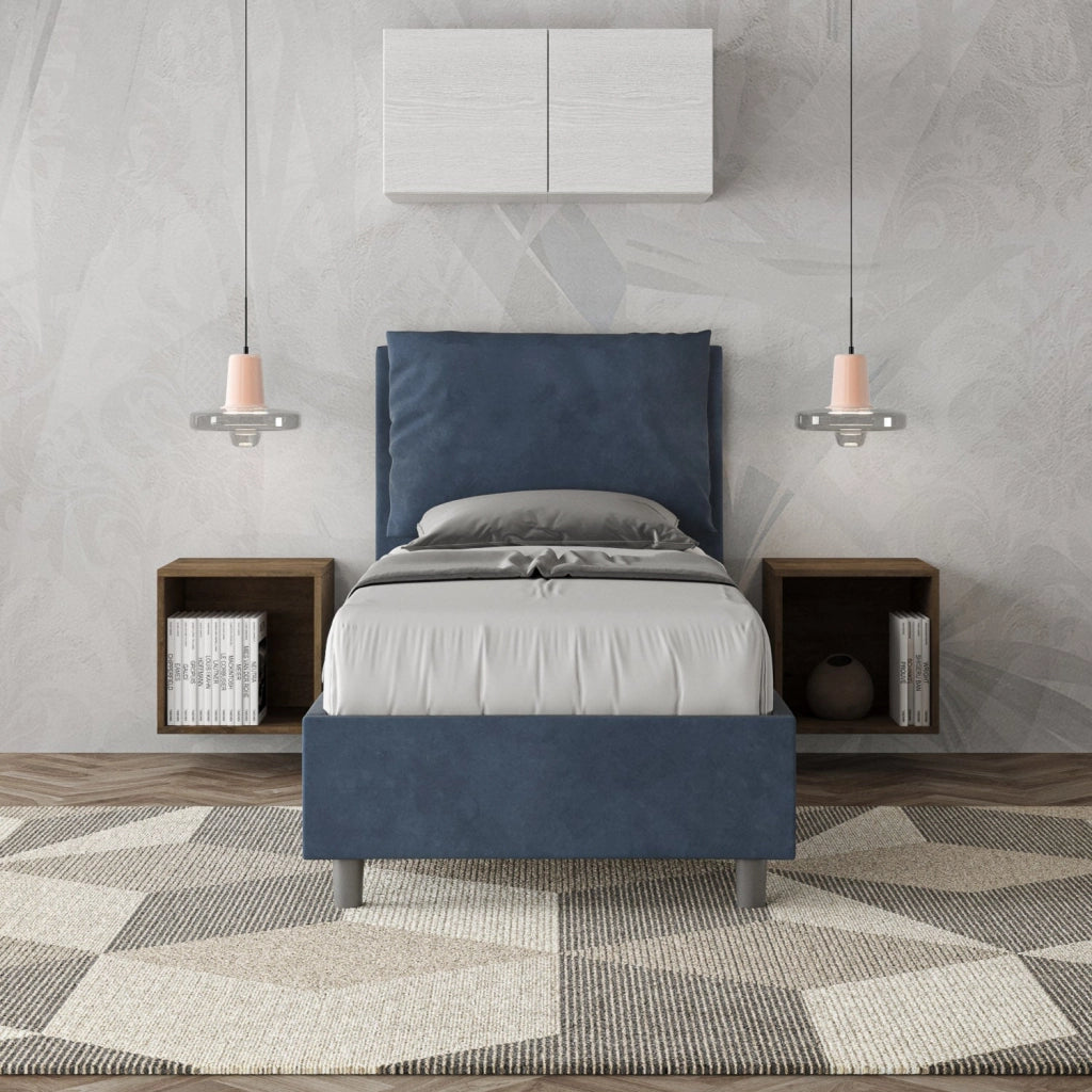 Letto Singolo 80x200 cm con Rete e Contenitore Antea Blu