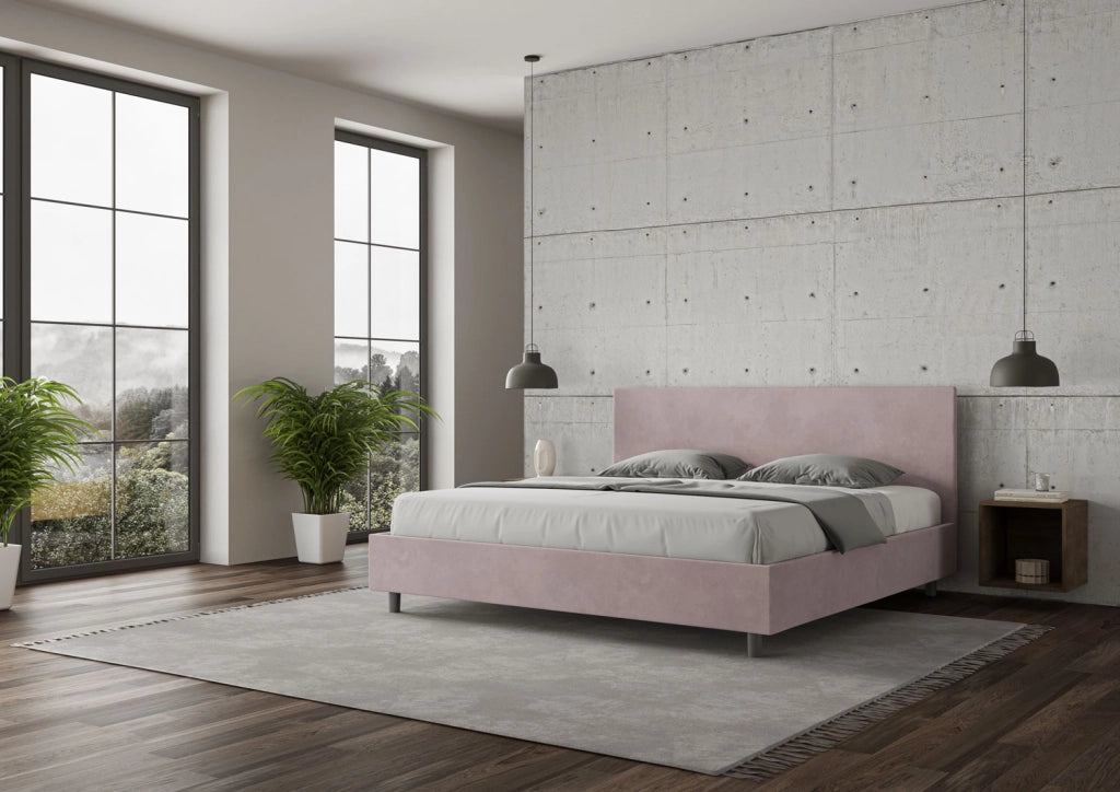 BS COM Letto con rete imbottito 180x200 microfibra glicine