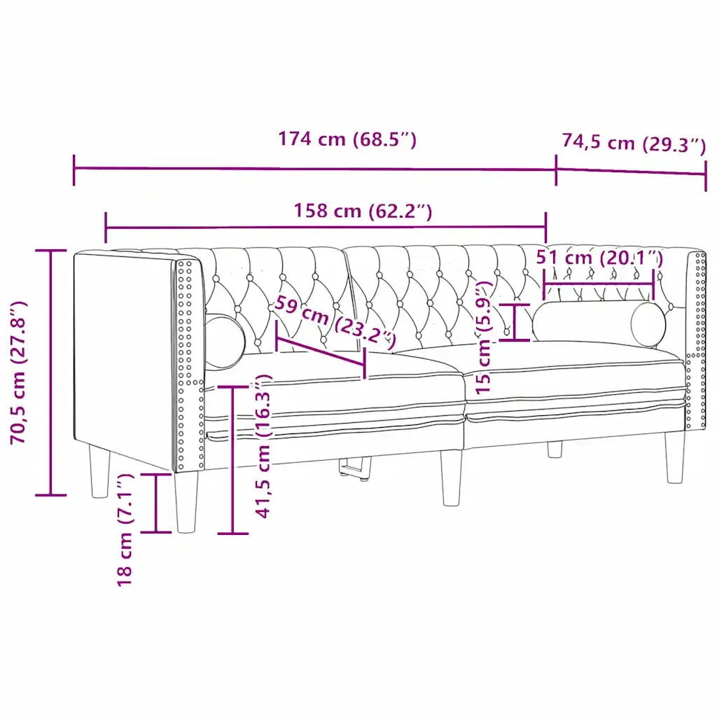 Divano per Soggiorno 3 pcs Grigio scuro 194 x 74,5 x 70,5 cm 3385868