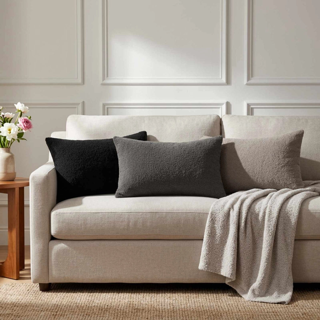 Federa 2 pz HEERLEN Nero 30 x 50 cm Bouclé 907781