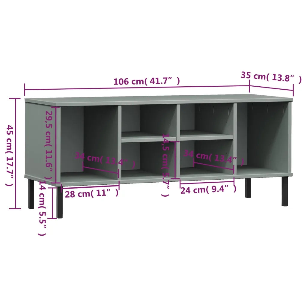 Scarpiera Gambe Metallo-Scaffale per scarpe-Armadietto contenitore Grigio 106x35x45cm Legno Massello OSLO