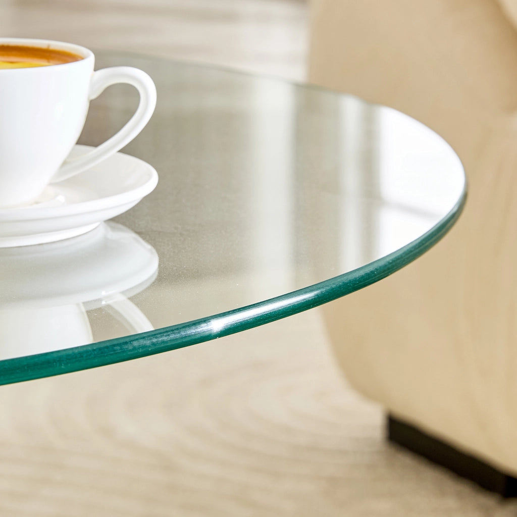 Tavolino da salotto rotondo in vetro temperato ca. 70 cm, tavolino da caffè moderno con struttura in metallo robusto per soggiorno