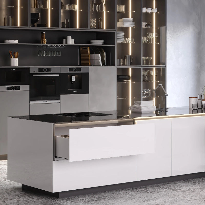 Cassetto esterno Vertex con regolazione 3D altezza 93mm, 40kg, profondità 500mm, Acciaio, Verniciato alluminio