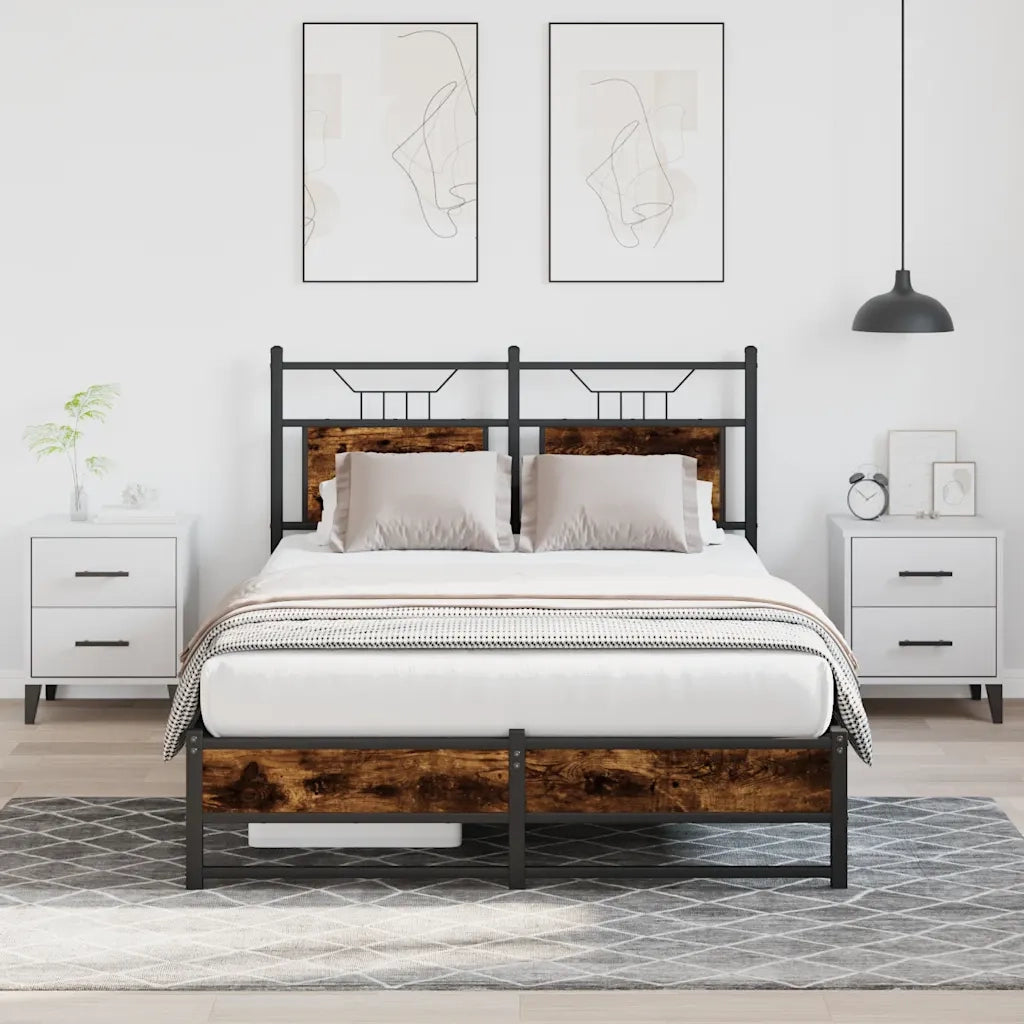 Letto matrimoniale | Letto per adulti | Giroletto senza Materasso Rovere Fumo 120x190 cm in Truciolato