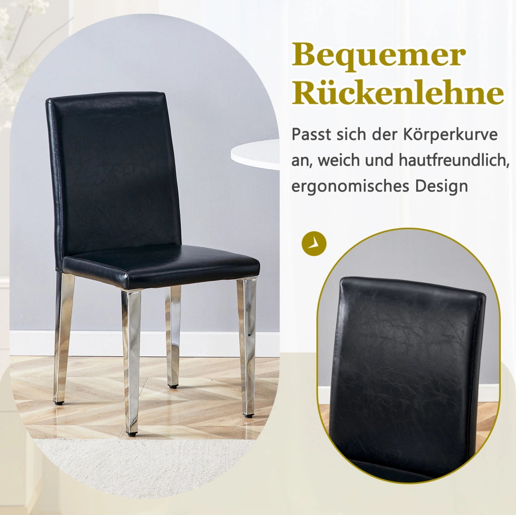 SEDIA da pranzo moderna Set da 4 pezzi 90 cm Nero/Argento in PU e metallo