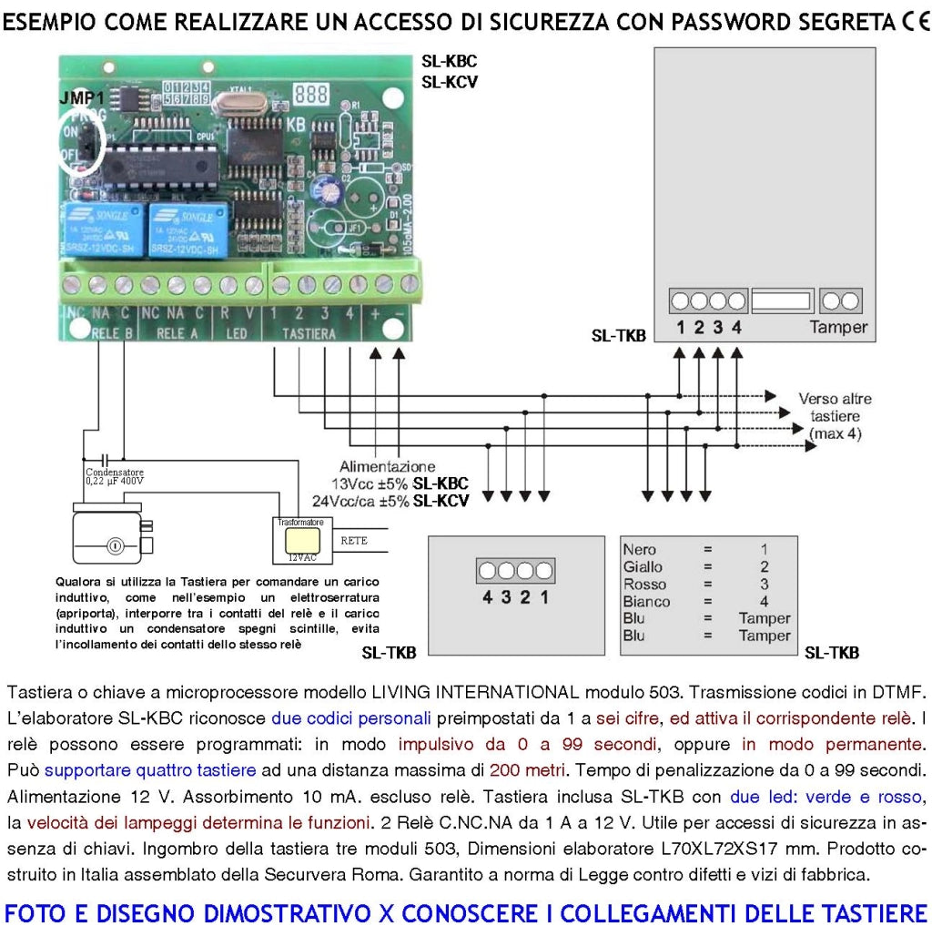 Tastiera Elettronica Digitale Interna Modulo 503 Kit Elaboratore Remoto Gestisce 2 Attivazioni Alimentazione 12 V Codici DTMF 6 Cifre 2 Led e 2 Relè Con Funzioni Programmabili Protezine IP44 Apriporta