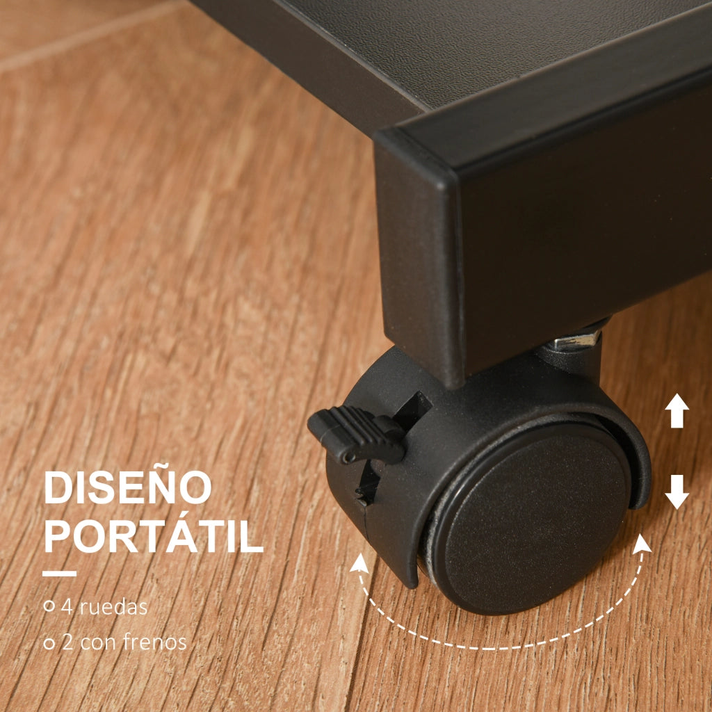 Scrivania con Ruote e Ripiano per Tastiera ¨C Minimal ¨C Nero 60x48x75 cm