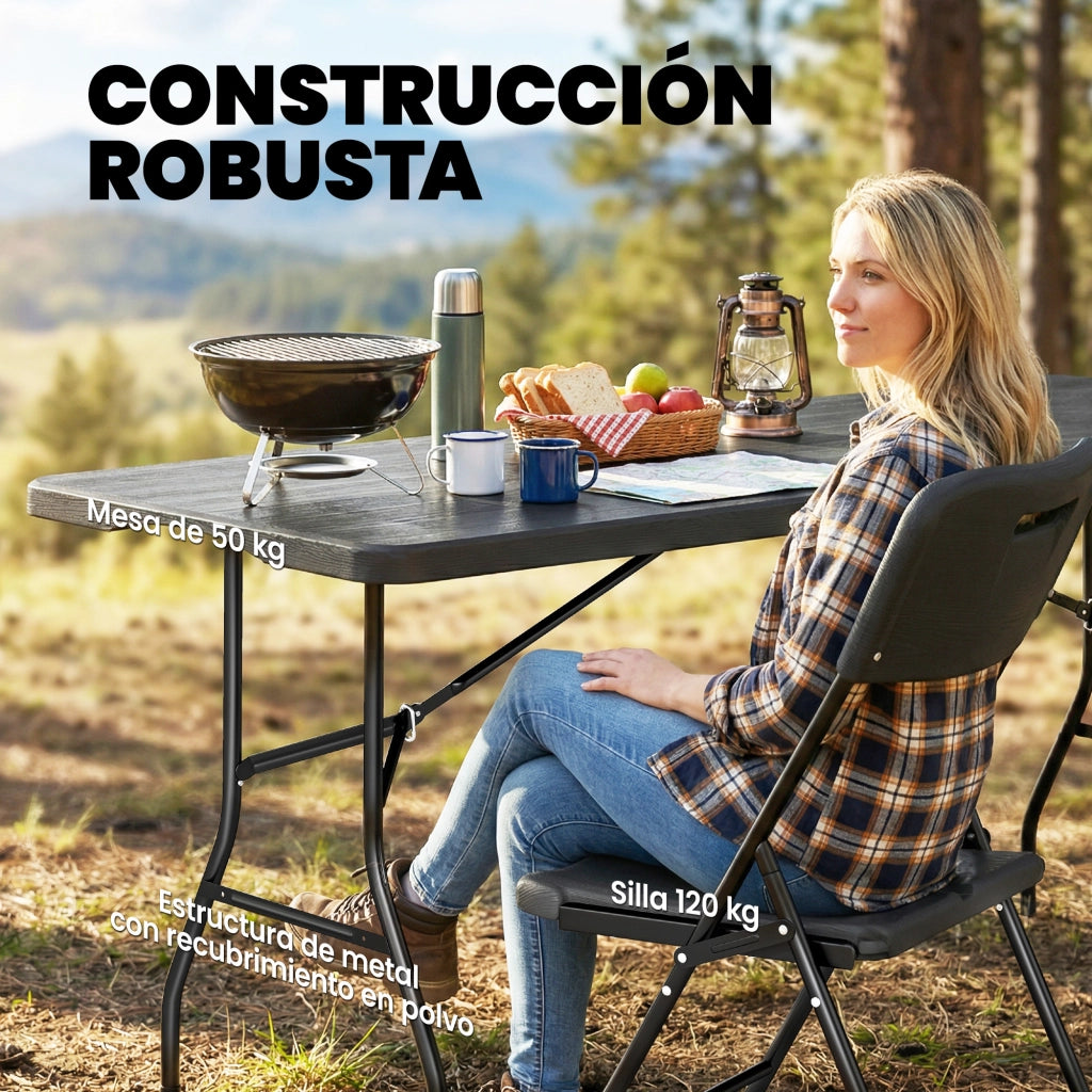 Set da Giardino Pieghevole 5 Pezzi con Tavolo e Sedie ¨C Minimal ¨C Grigio e Nero 70x70x70
