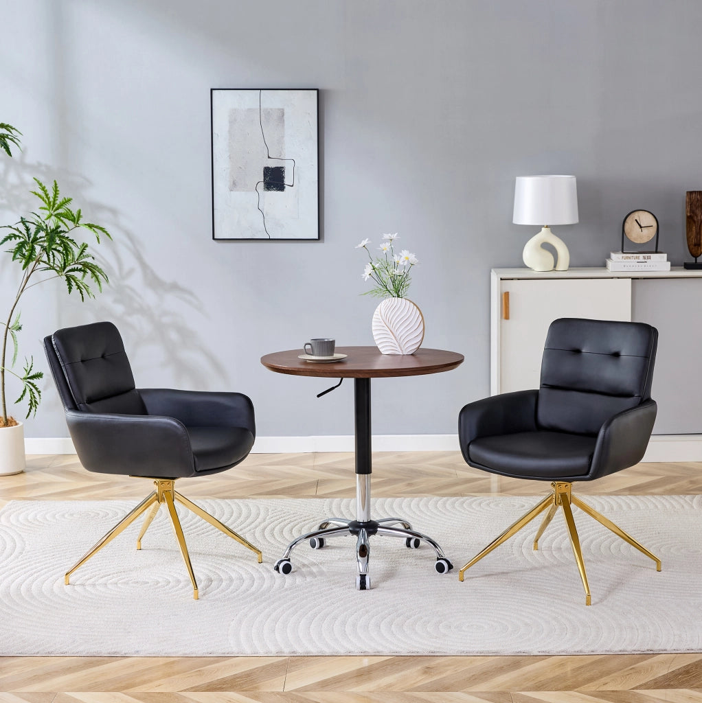 SEDIA Girevole 360° 85 cm PU Nero e Metallo Oro Set da 2 pezzi