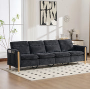 Divano 4 posti 261x77x86 cm in ciniglia nera con 2 pouf contenitore