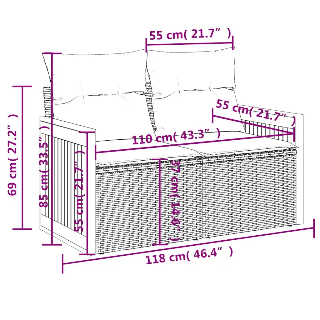 Set Divani da Giardino 10 pz con Cuscini Grigio in Polyrattan 3228098