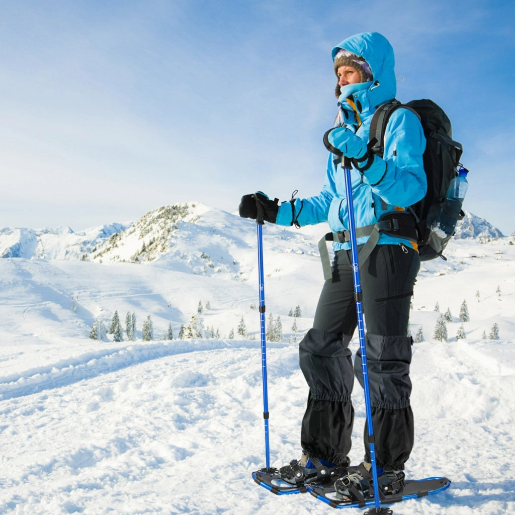 Set di racchette da neve con sistema di fissaggio e bastoncini da trekking, Racchette ergonomiche 63 cm Blu