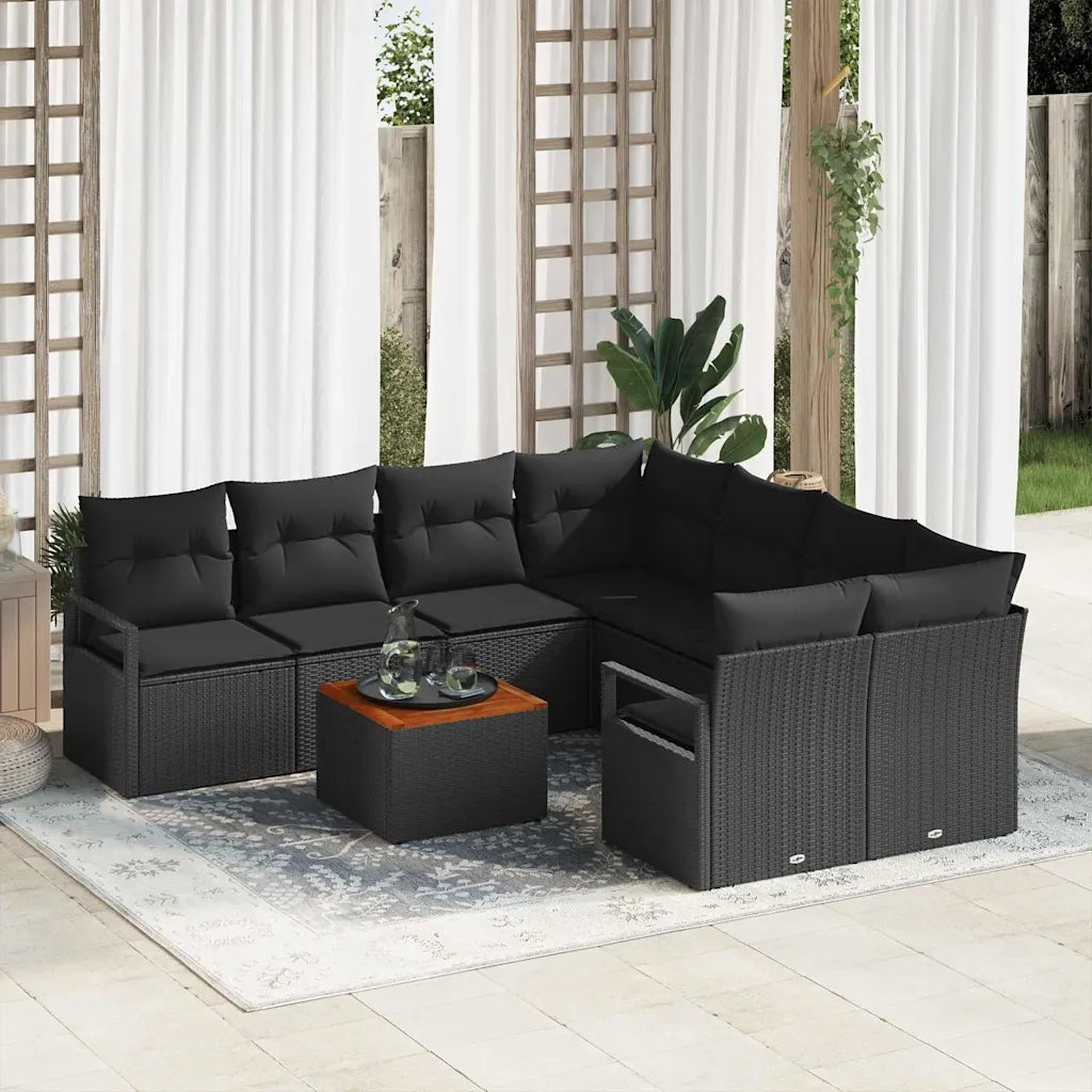 Set Divano da Giardino con cuscino 9 pcs Nero polyrattan 3347688