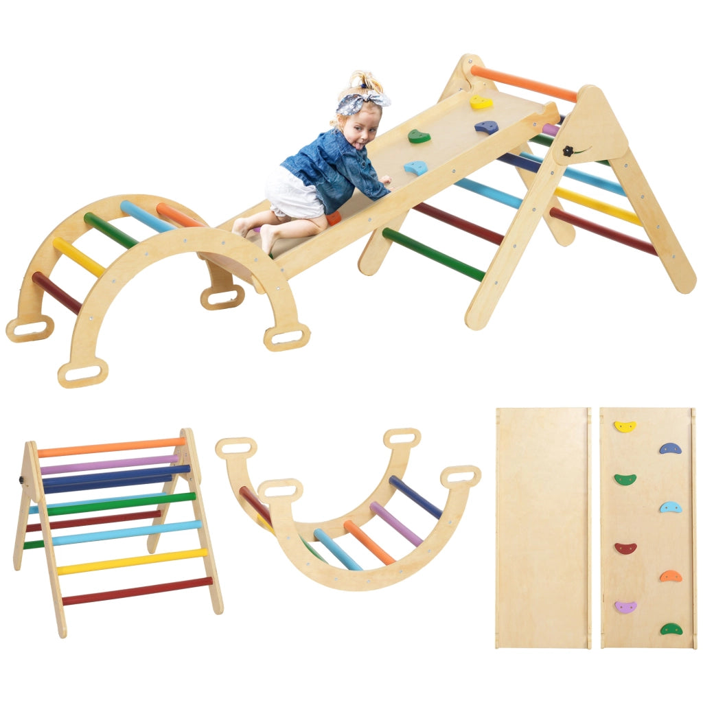 Scala di arrampicata in legno 5 in 1 con rampa ¨C zephmum ¨C multicolor 178x64,5x63 cm