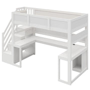 Letto a soppalco gaming 90x200 cm con scrivania integrata e scala contenitore, bianco