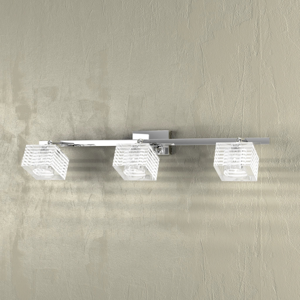Toplight Applique da parete 3 luci Metropolitan con attacco G9, struttura cromo e vetro lavorato, design moderno 55x10x12cm