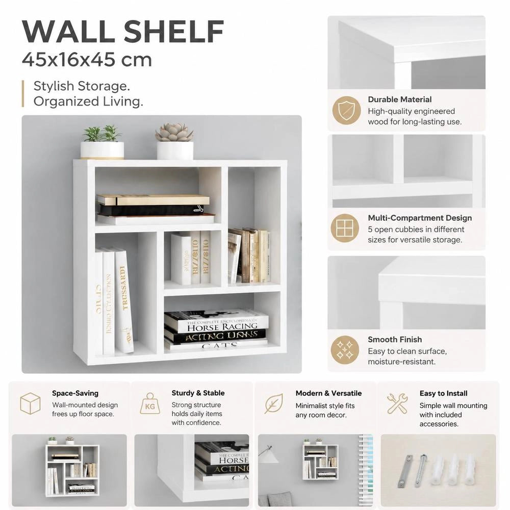 Wall Shelf, White, 45.1x16x45.1 Cm, Wood-based Material