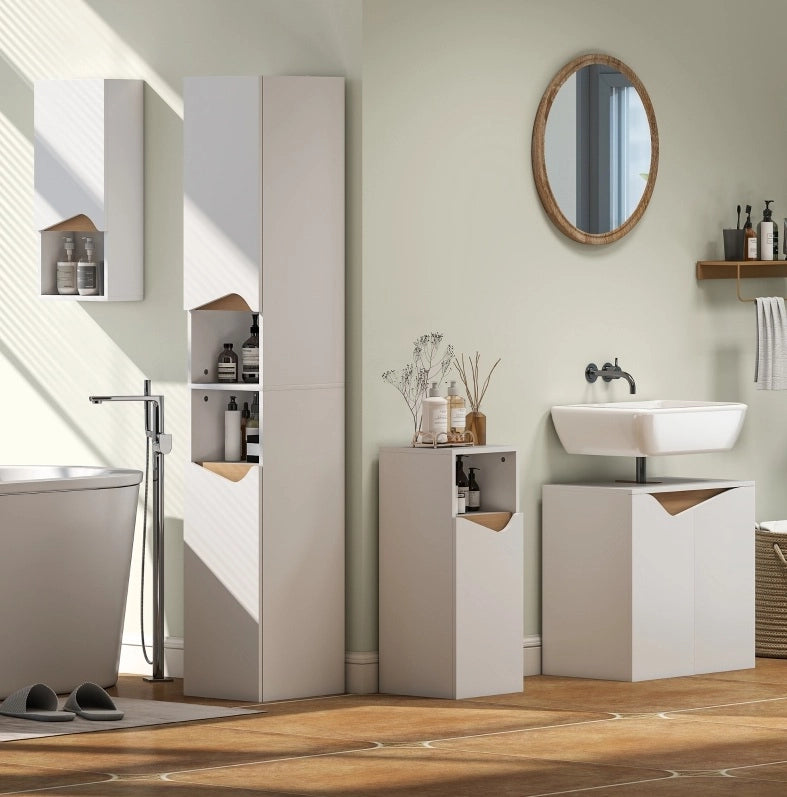 Mobile bagno bianco con ante soft-close, 60 x 35 x 57,9 cm, ideale per lavabo a muro