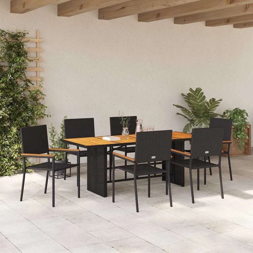 Set da Pranzo per Giardino 7 pcs Nero polyrattan