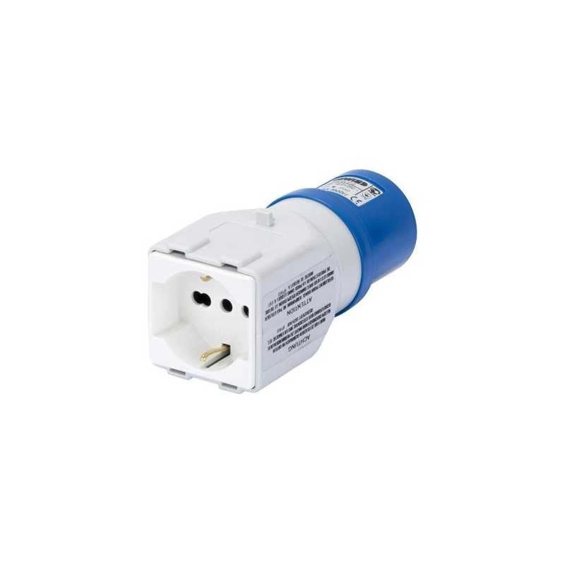 GW64212 Adattatore da Industriale a Civile Ip44 Spina 2P+T 16A 230V e 1 Presa 2P+T 10/16A Bivalente P30/P17