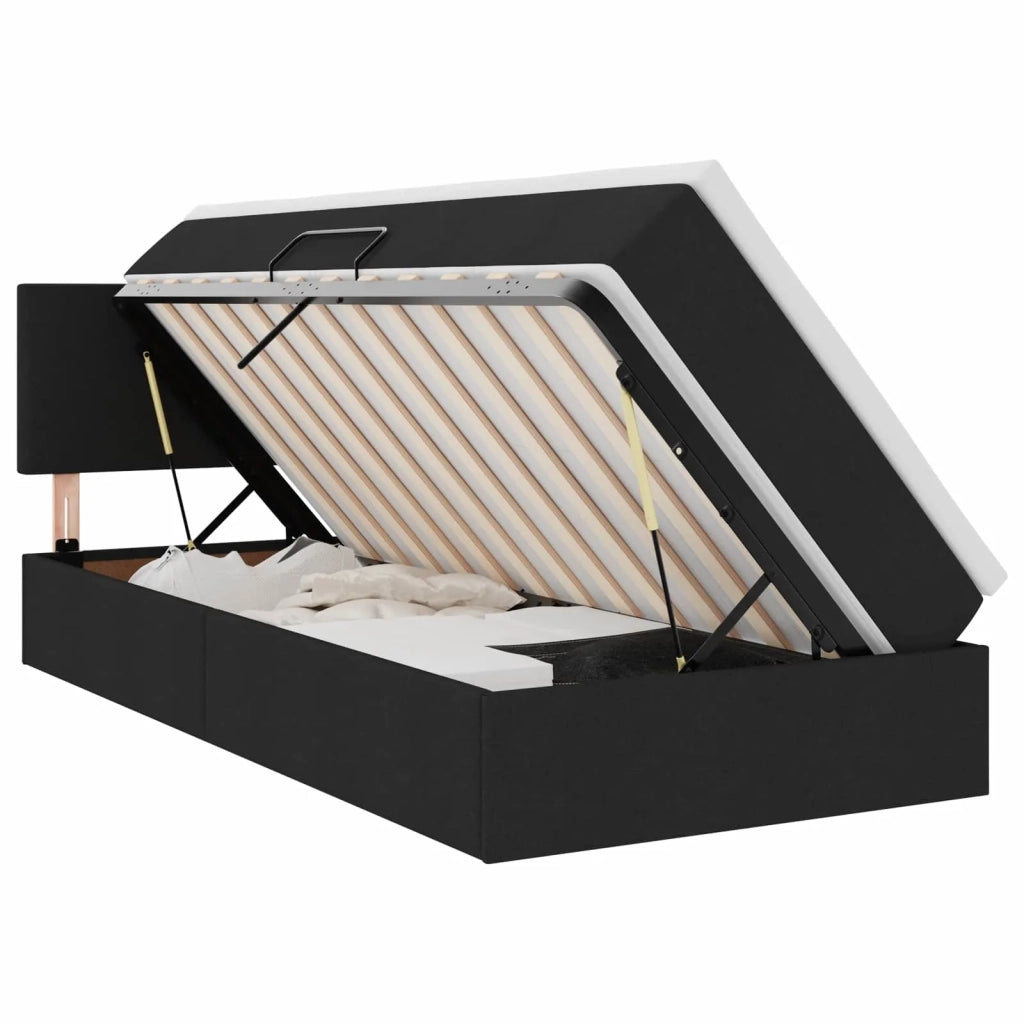 Letto con contenitore e LED con led Nero 100 x 200 cm Tessuto