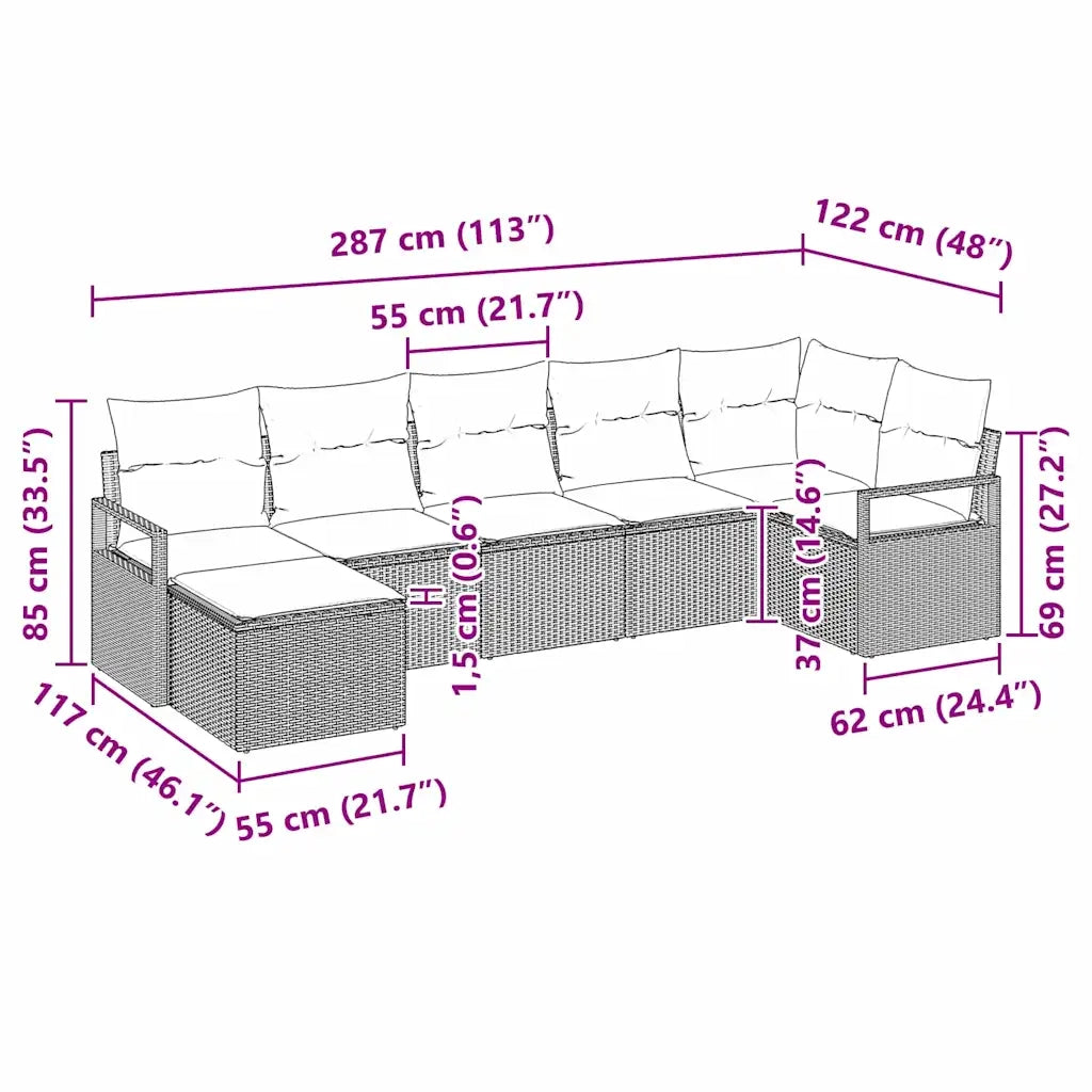 Set di divani con cuscino 7 pcs Nero polyrattan 3346467