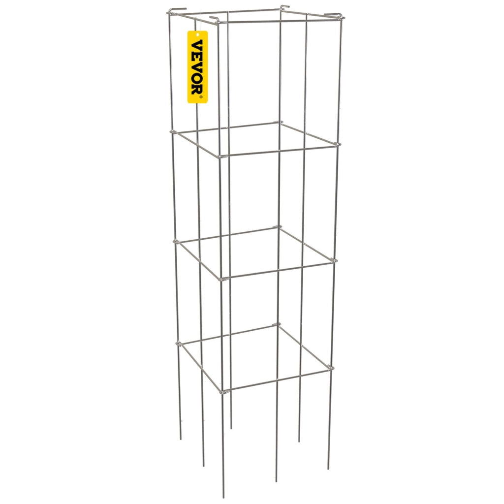 Set 5 Gabbie per Pomodori Quadrate in Acciaio 30x30x117 cm, Supporti per Piante Rampicanti e Fiori, Tralicci per Orto e Giardino