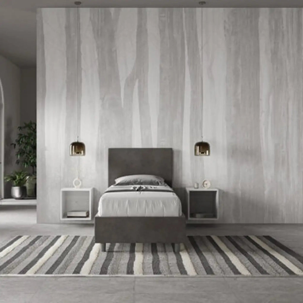 Letto singolo senza rete imbottito 80x190 microfibra grigio Adele