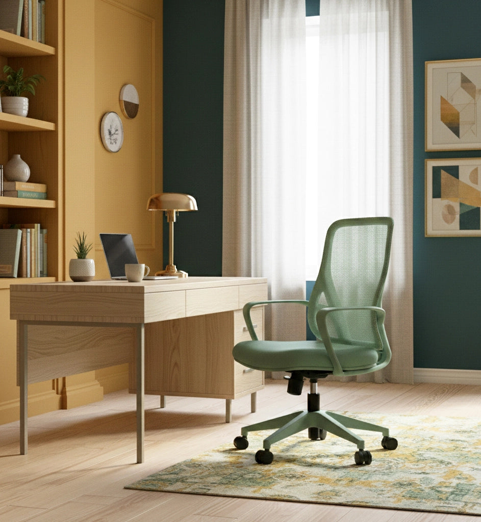 Sedia studio Hispanohogar altezza regolabile in tessuto verde