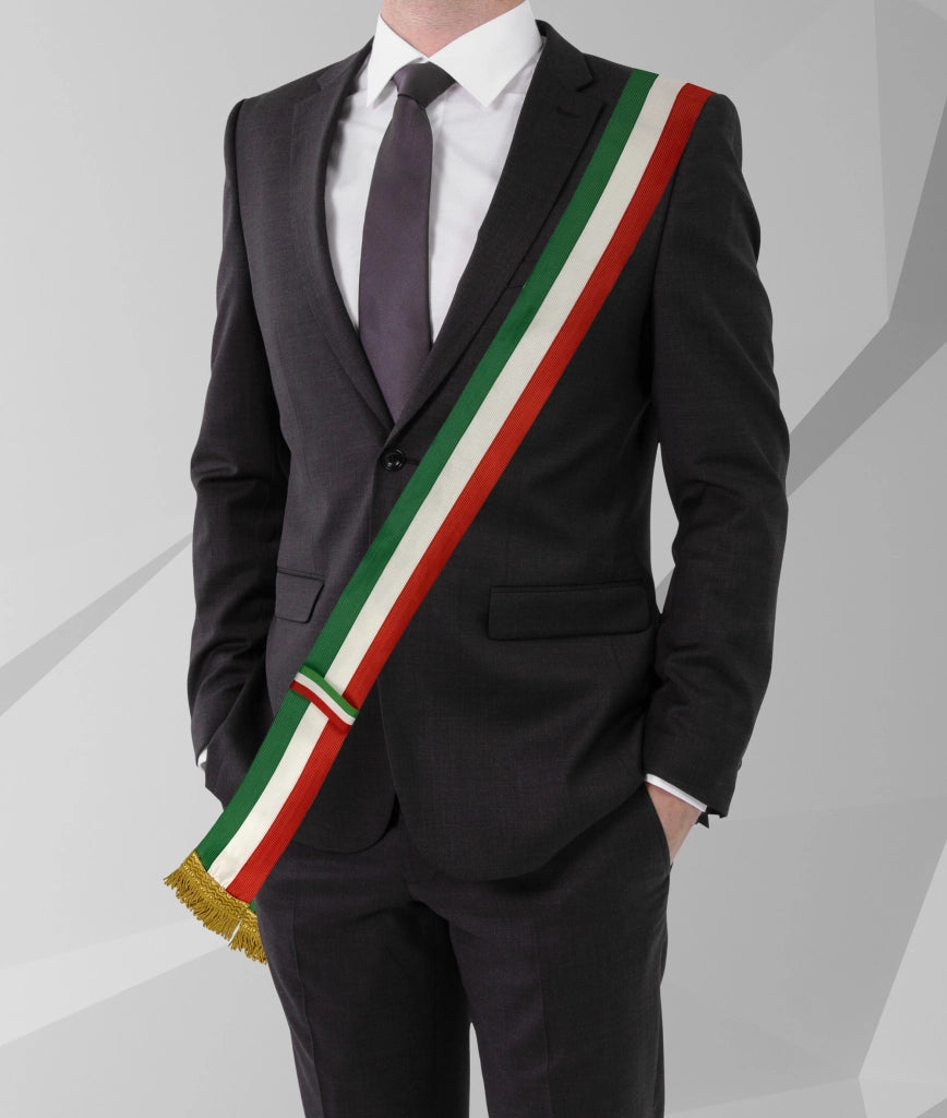 Fascia Sindaco Bandiera Italiana Tricolore Per Adulti Con Nodo Scorrevole Cerimonie 10 Cm x 2 MT Prodotto Italiano Con Custodia