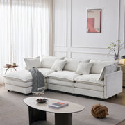 Divano angolare modulare 3 posti con pouf in Chenille Beige