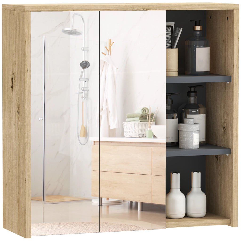 Armadietto Bagno con Specchio e Ripiani ¨C Minimal ¨C 60x20x60 cm Legno Naturale