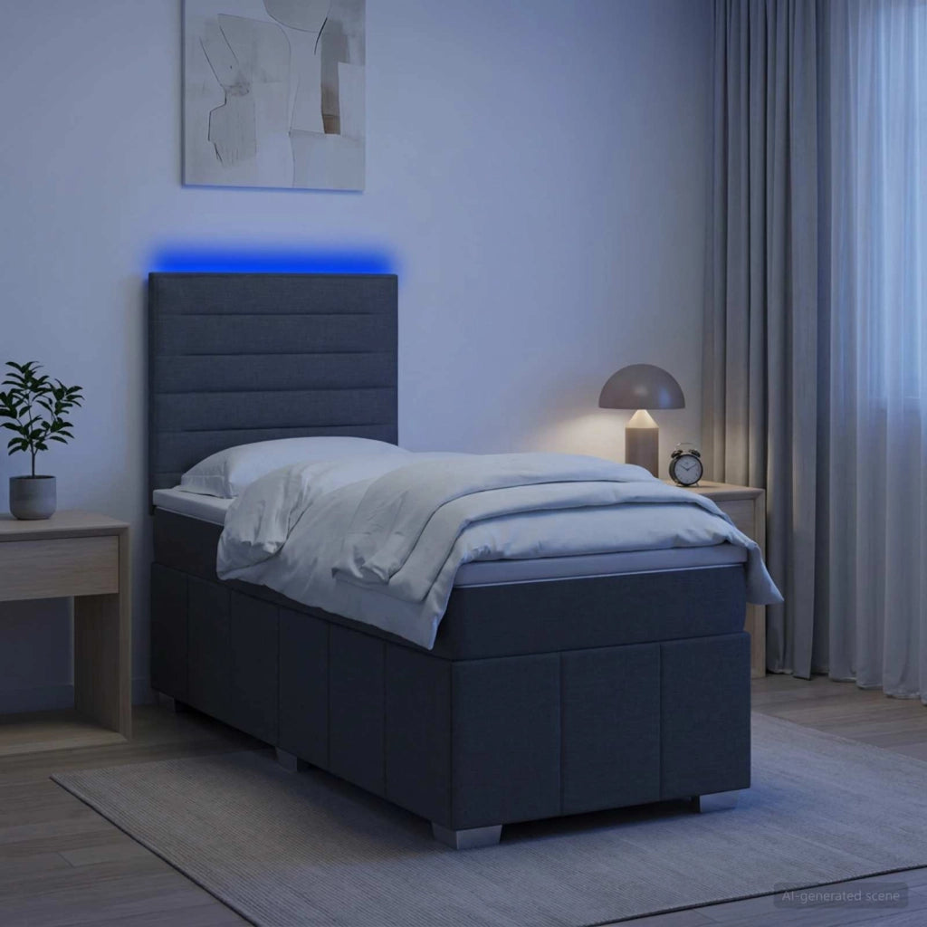Letto Box Spring LED con Materasso Grigio Scuro 90 x 190 cm 3455487