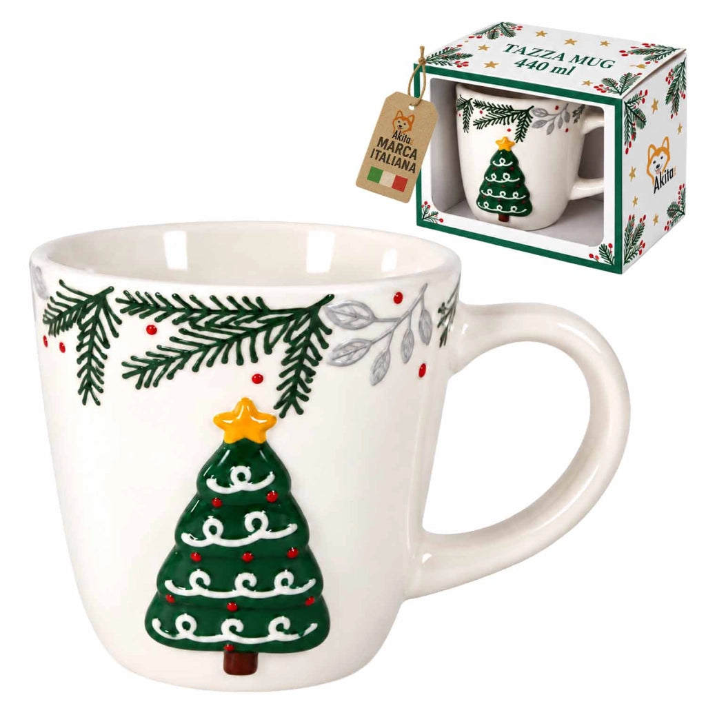 Akitaink Tazza Mug Albero di Natale 440 ml in Ceramica