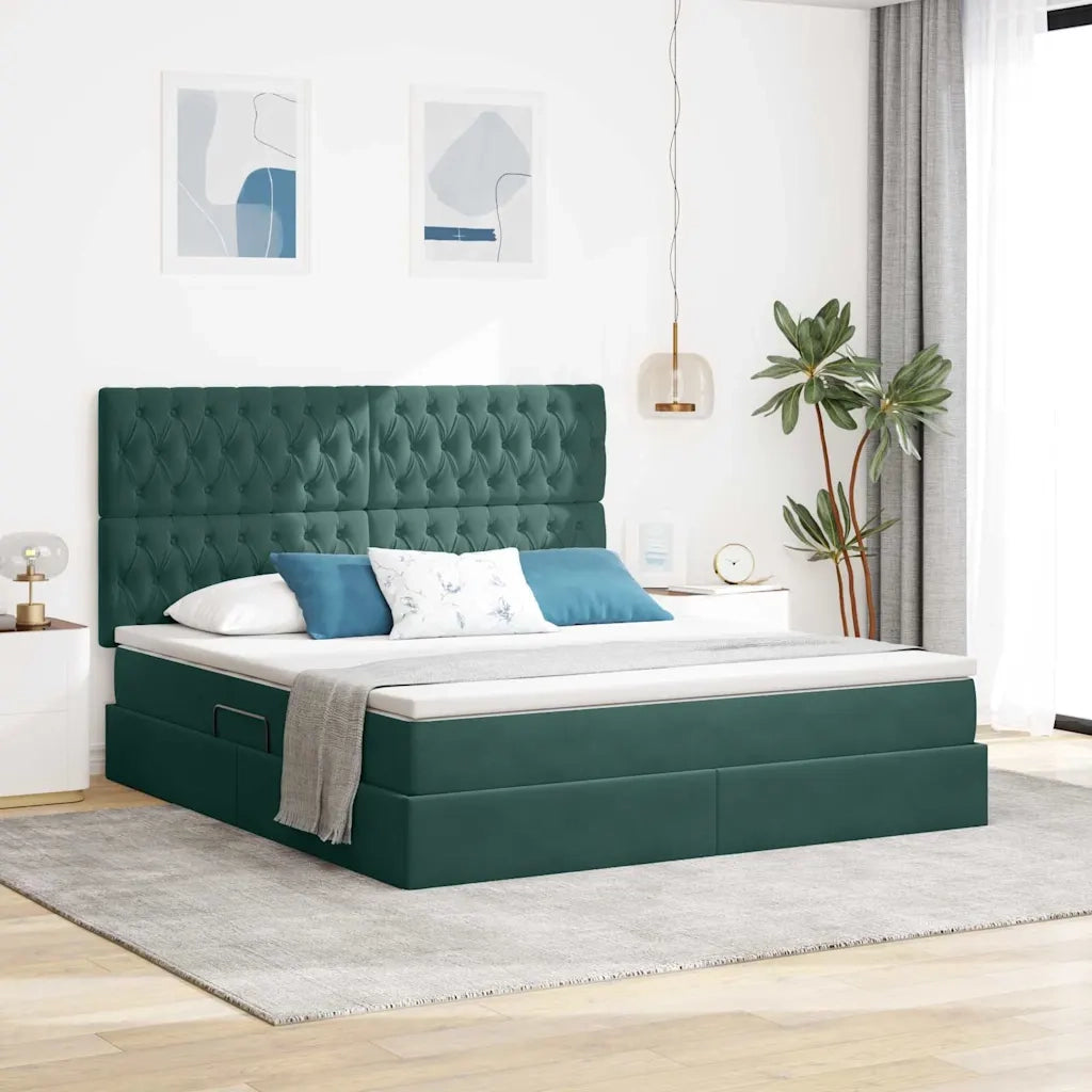 Letto con contenitore e materasso Verde Scuro 160 x 200 cm