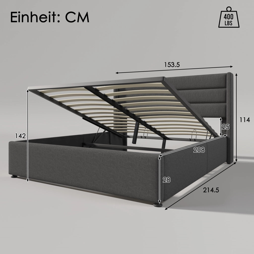Letto contenitore 140x200 grigio con rete sollevabile