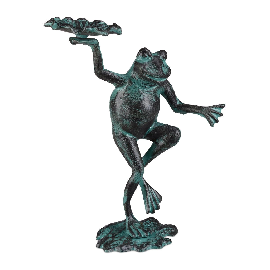 Statua da giardino rana danzante decorazione esterna 33 x 31 x 9,5 cm in ghisa verde 13_0005595